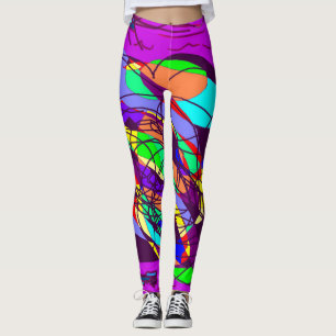 Legging Púrpura abstrato de arte louca com círculos pretos