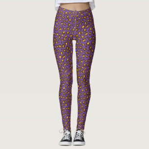 Legging Púrpura castanha-amarela padrão-leopardo
