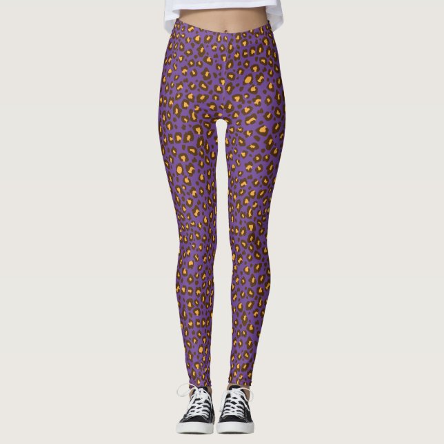 Legging Púrpura castanha-amarela padrão-leopardo (Frente)