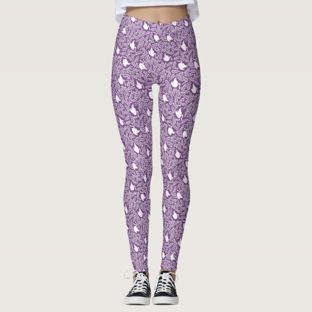 Legging Púrpura Cisne e Folha Floral (Frente)