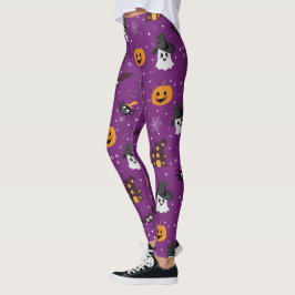 Legging Púrpura de Padrão de Halloween