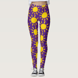 Legging Púrpura de Sol de Verão Amarelo-Abstrato legal