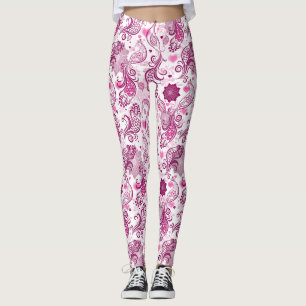 Legging Púrpura E Pássaro Rosa Padrão