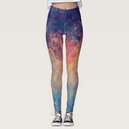 Legging Púrpura Escura e Arte Botânica Azul