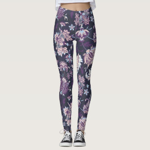 Legging Púrpura Fundo Grande Padrão Floral Invisível
