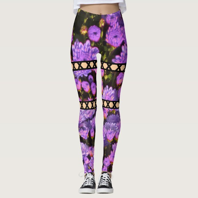 Legging Púrpura ilusão Floral Pernas de Corte (Frente)