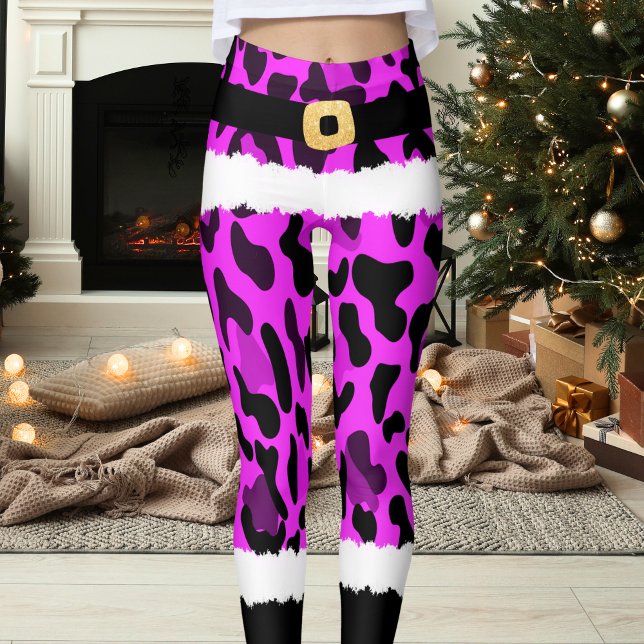 Legging Púrpura Leopardo Imprime Papai Noel Figurino Natal (Criador carregado)