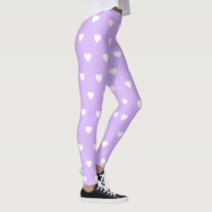 Legging Púrpura Leve Com Pernas De Coração Branco