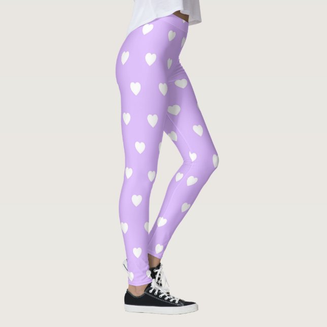 Legging Púrpura Leve Com Pernas De Coração Branco (Direita)