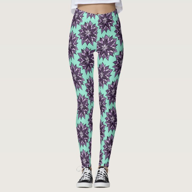 Legging Púrpura Mandala Como Padrão De Desenho De Flor (Frente)
