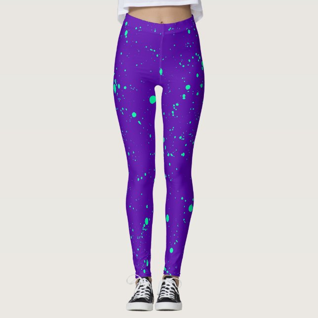 Legging Púrpura Profunda e Pinta Verde Neon (Frente)