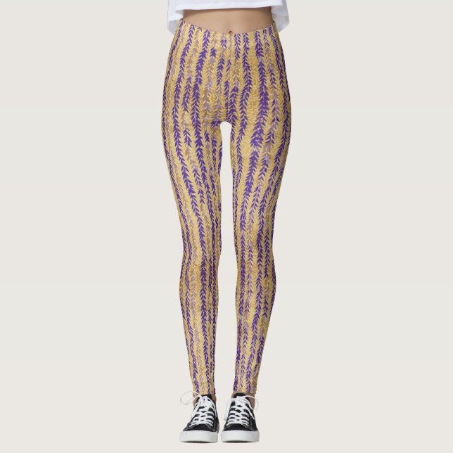Legging Púrpura Wisteria Blossom Padrão Floral (Frente)