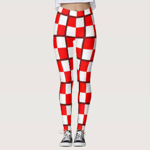 Legging Quadrado checkered branco vermelho uniforme