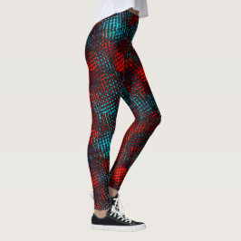 Legging Quadrado riscado em azul claro e vermelho.