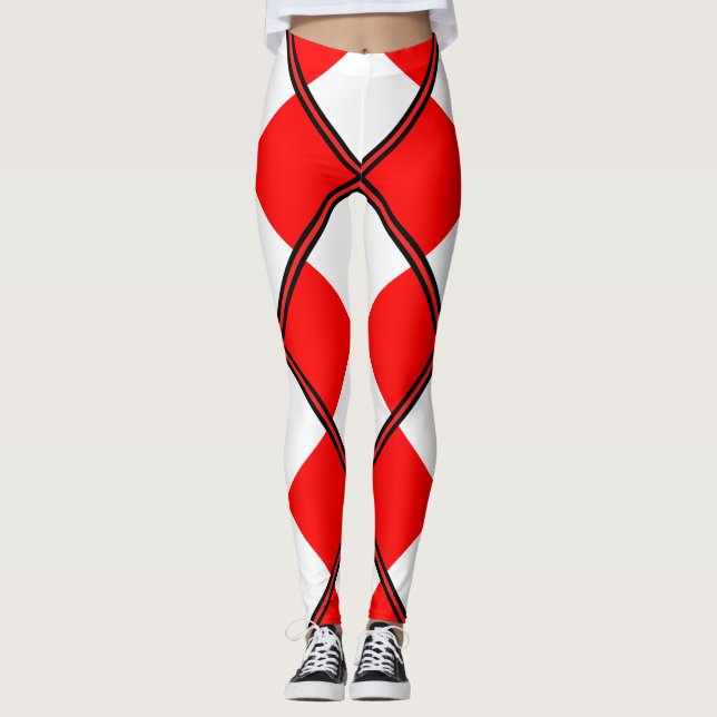 Legging Quadrado xadrez vermelho branco uniforme (Frente)