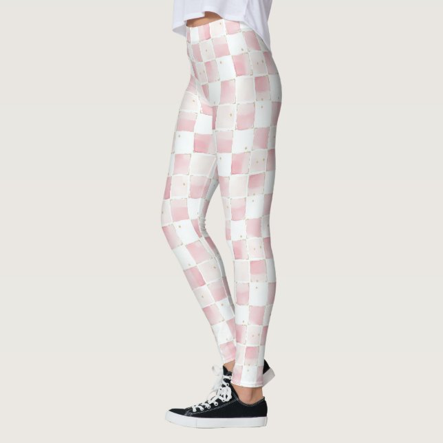 Legging Quadrados brancos cor-de-rosa-chic (Esquerda)