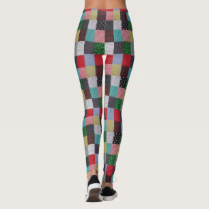 Legging quadrados de manta colorida de retalhamento de tec