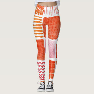Legging Quadrados Divertidos de Aquarela Abstrato Boho Q