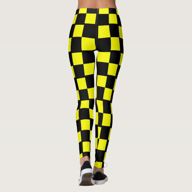 Legging Quadrados do Quadro de Verificação Amarelo e Preto (Verso)