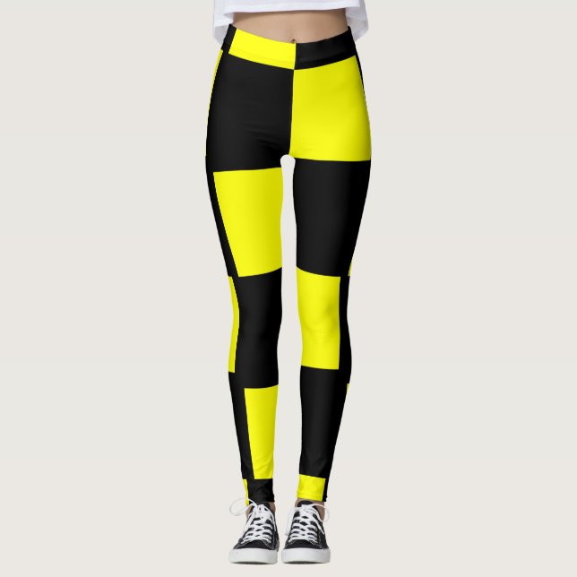 Legging Quadrados do Quadro de Verificação Amarelo e Preto (Frente)