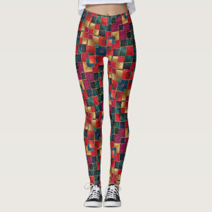Legging Quadrados Dourados e Azuis