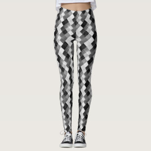 Legging quadrados preto e branco do tecido dos retalhos do