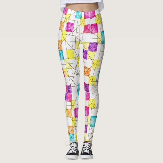 Legging Quadrados, Retângulos, Diamantes Padrão Sem Costur (Frente)