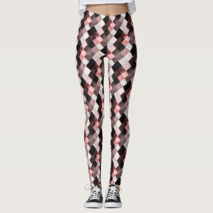 Legging quadrados tecido de patchwork de safra rosa e pret