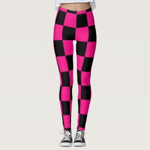 Legging Quadrados verificados retro geométrico preto-rosa-