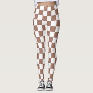 Legging Quadrados xadrez marrom mocha branco geométrico re