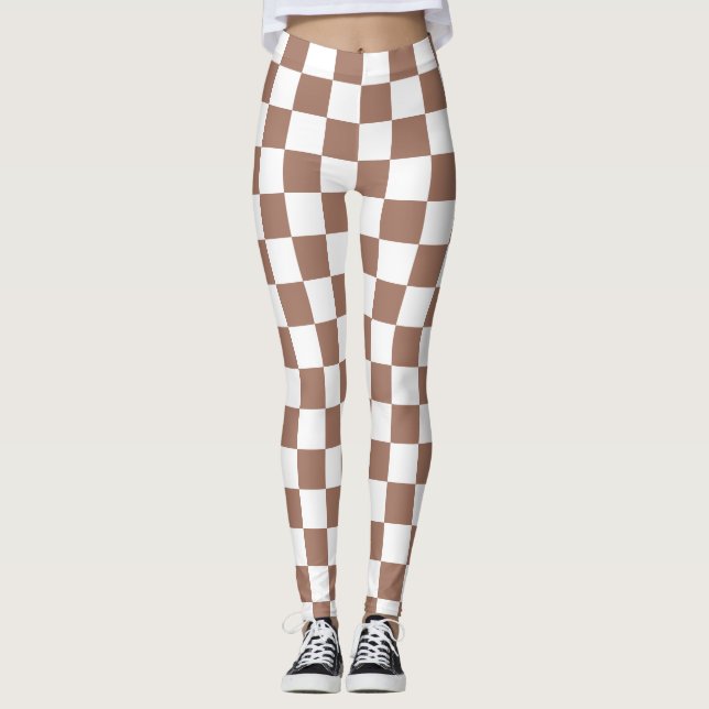 Legging Quadrados xadrez marrom mocha branco geométrico re (Frente)