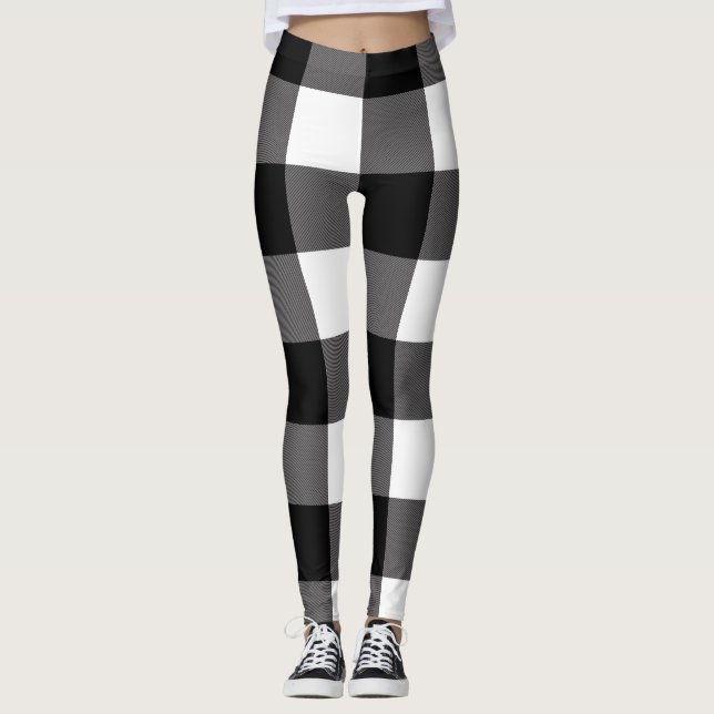 Legging Quadrados Xadrez Preto e Branco Plaid Búfalo (Frente)
