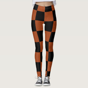 Legging Quadrados Xadrez Preto e Laranja Plaid de Búfalo