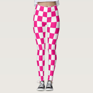 Legging Quadrados xadrez rosa quente branco geométrico ret