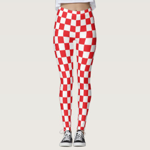 Legging Quadrados Xadrez Vermelhos e Brancos Padrão Quadra