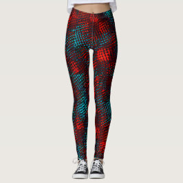 Legging Quadriculados riscados em vermelho e azul claro.
