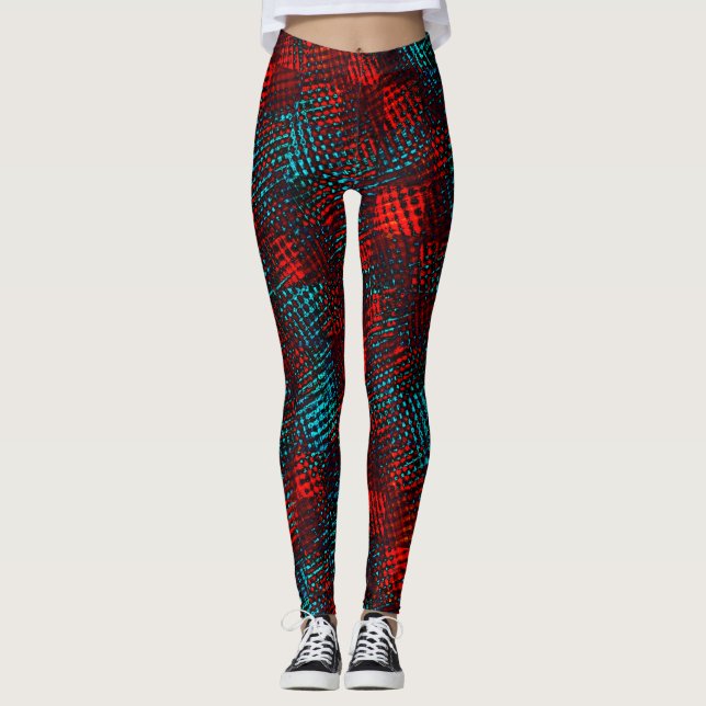 Legging Quadriculados riscados em vermelho e azul claro. (Frente)