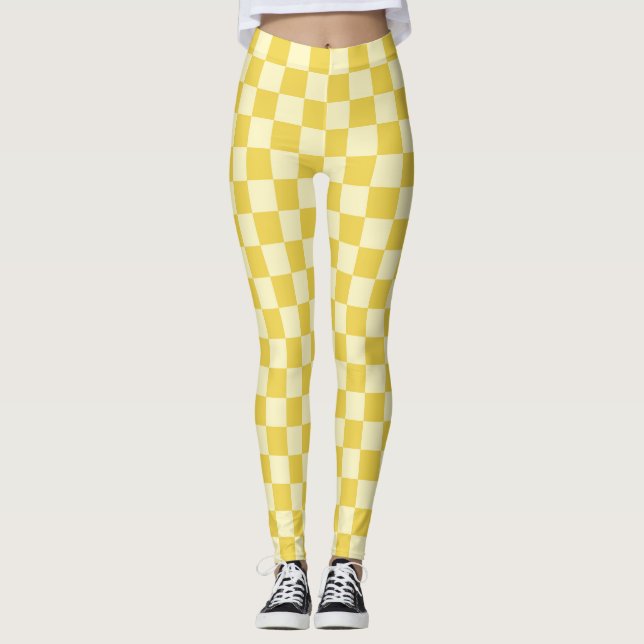 Legging Quadro de Verificação Amarelo da Manteiga (Frente)