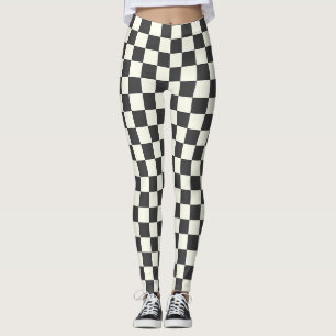 Legging Quadro de verificação branco apagado e preto