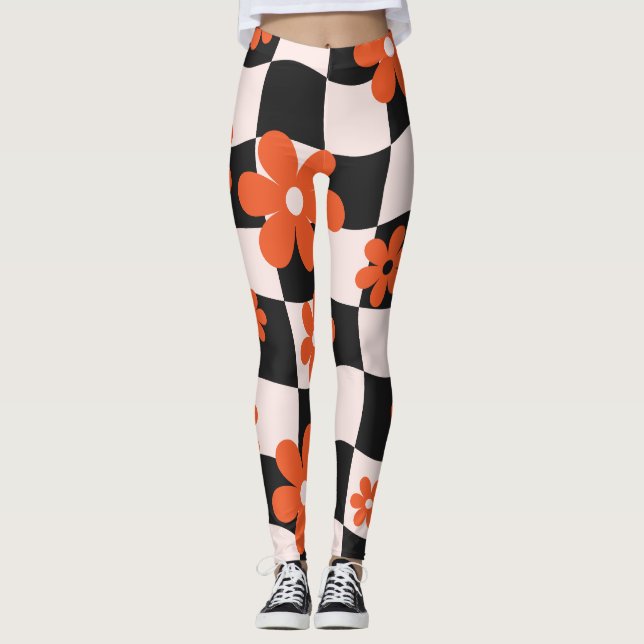 Legging Quadro de Verificação de Coração Floral Groovy Dai (Frente)