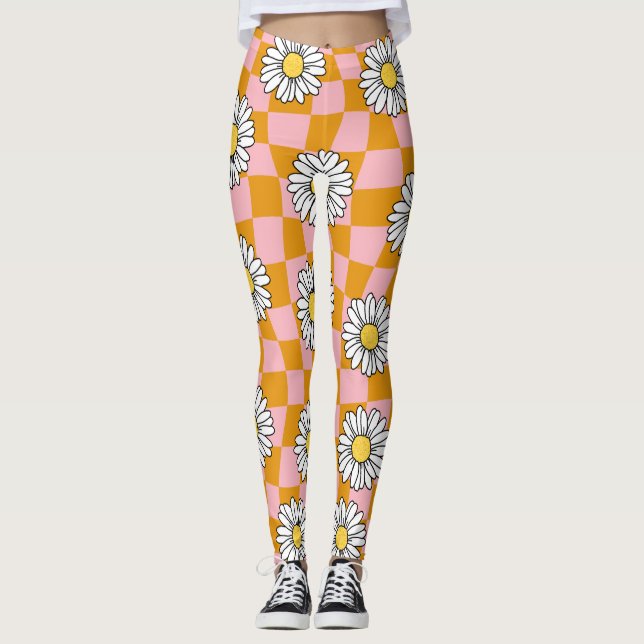 Legging Quadro de Verificação de Coração Floral Groovy Dai (Frente)
