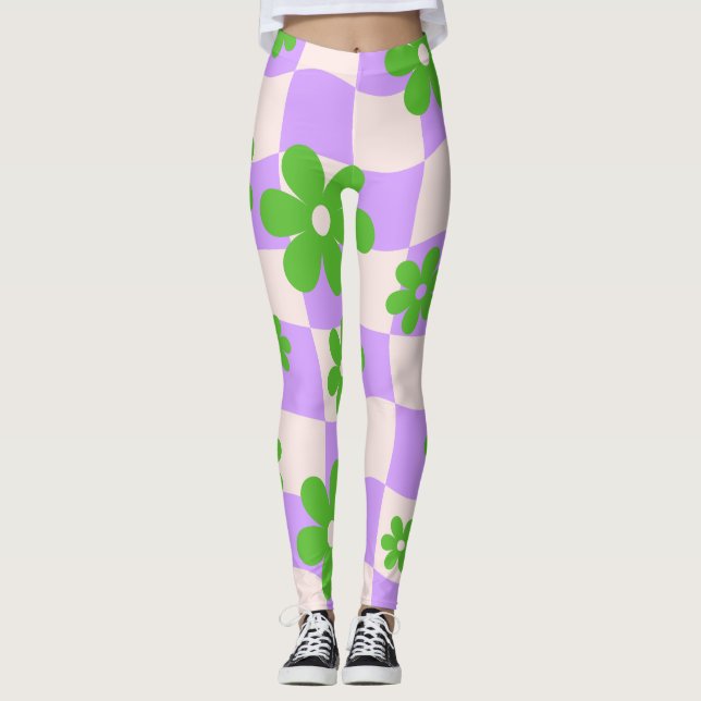 Legging Quadro de Verificação de Coração Floral Groovy Dai (Frente)