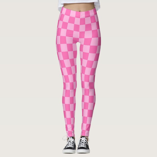 Legging Quadro de verificação rosa quente (Frente)