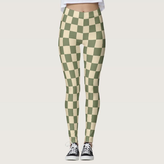 Legging Quadro de verificação verde e bege claro (Frente)