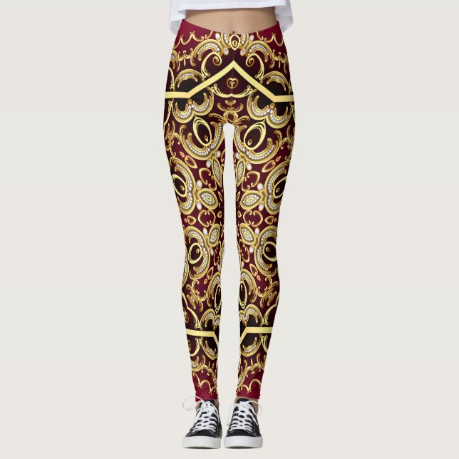 Legging Quadro elegante: pérola e ouro. (Frente)