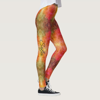 Legging Qualidade de Personalização Verde de Laranja e Flo