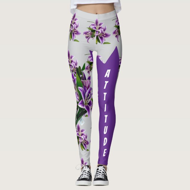Legging Qualidade Premium Púrpura Lily Floral Elegante (Frente)