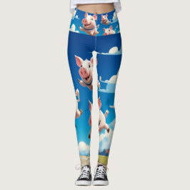 Legging Quando os Porcos Voarem Porcos Alados Engraçados