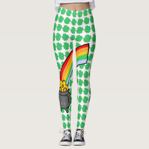 Legging Quatro Folhas De Folha Pote De Arco Dourado