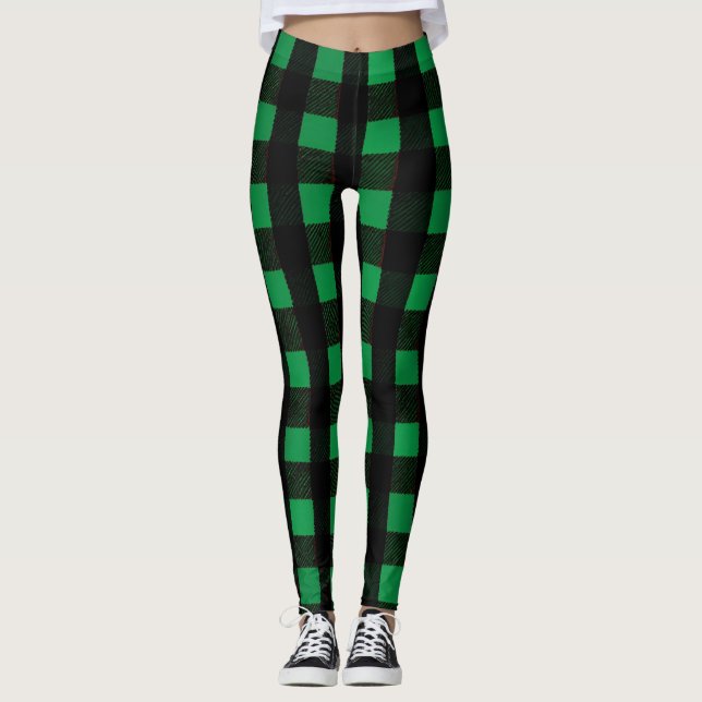 Legging Que tal "Invey Check Leggings: Coluna Preta e Verd (Frente)